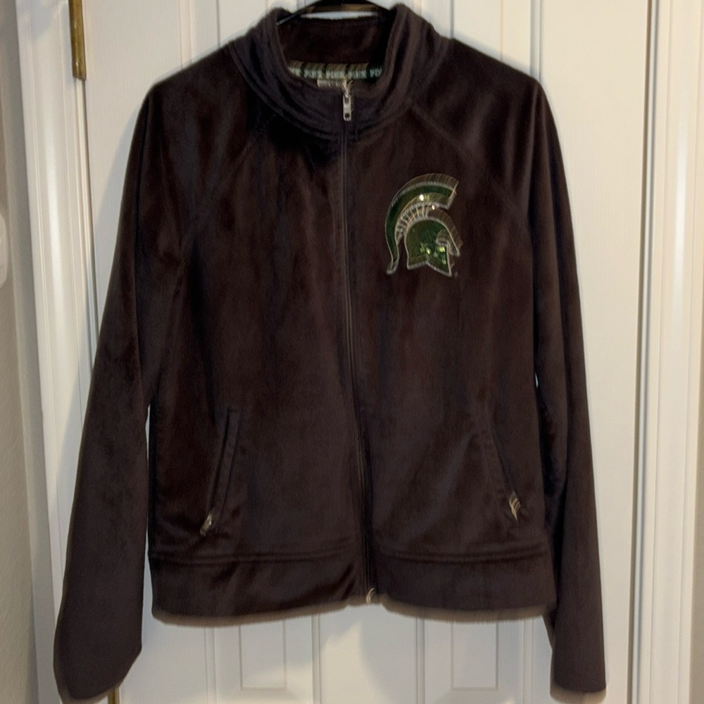 Pink Victoria Secrets Michigan State sparkle zip down Size M.